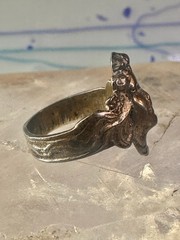 Lady face ring art deco nouveau Italy pinky turquoise size 3 silver signed 800
