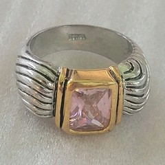 Vintage Two Tone Cable Band Ring 18K GE Pink CZ Size 9.75