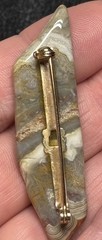 Agate Brooch Natural Stone Glossy Cream Gray Brown Tones 2 Inch