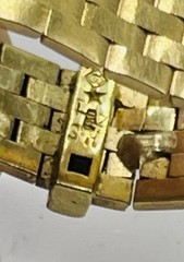 H Stern Vintage 18k Yellow Gold Baguette Diamond Mesh Brick Chain Ring Size 8