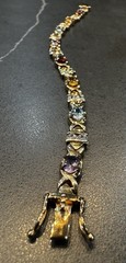 Vintage Sterling Silver Gold Vermeil Multi Gemstone Bracelet 7”