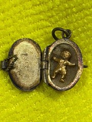 Antique Egyptian revival enamel basket locket baby moses sterling 800 pendant
