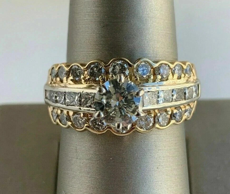 3.15Ct Art Deco Style Round Lab Created Diamond Wedding 14K Yellow Gold FN Ring
