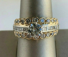 3.15Ct Art Deco Style Round Lab Created Diamond Wedding 14K Yellow Gold FN Ring