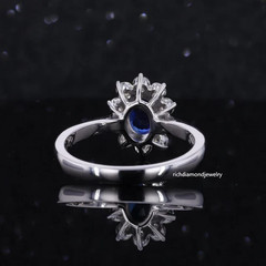 0.80CT Navy Blue Sapphire & 0.95CT White Moissanites 10K White Gold Halo Ring FN
