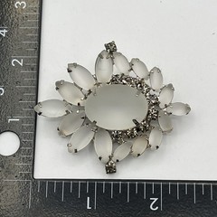 Frosted Satin Glass Brooch Earrings Set Silver Tone Vintage