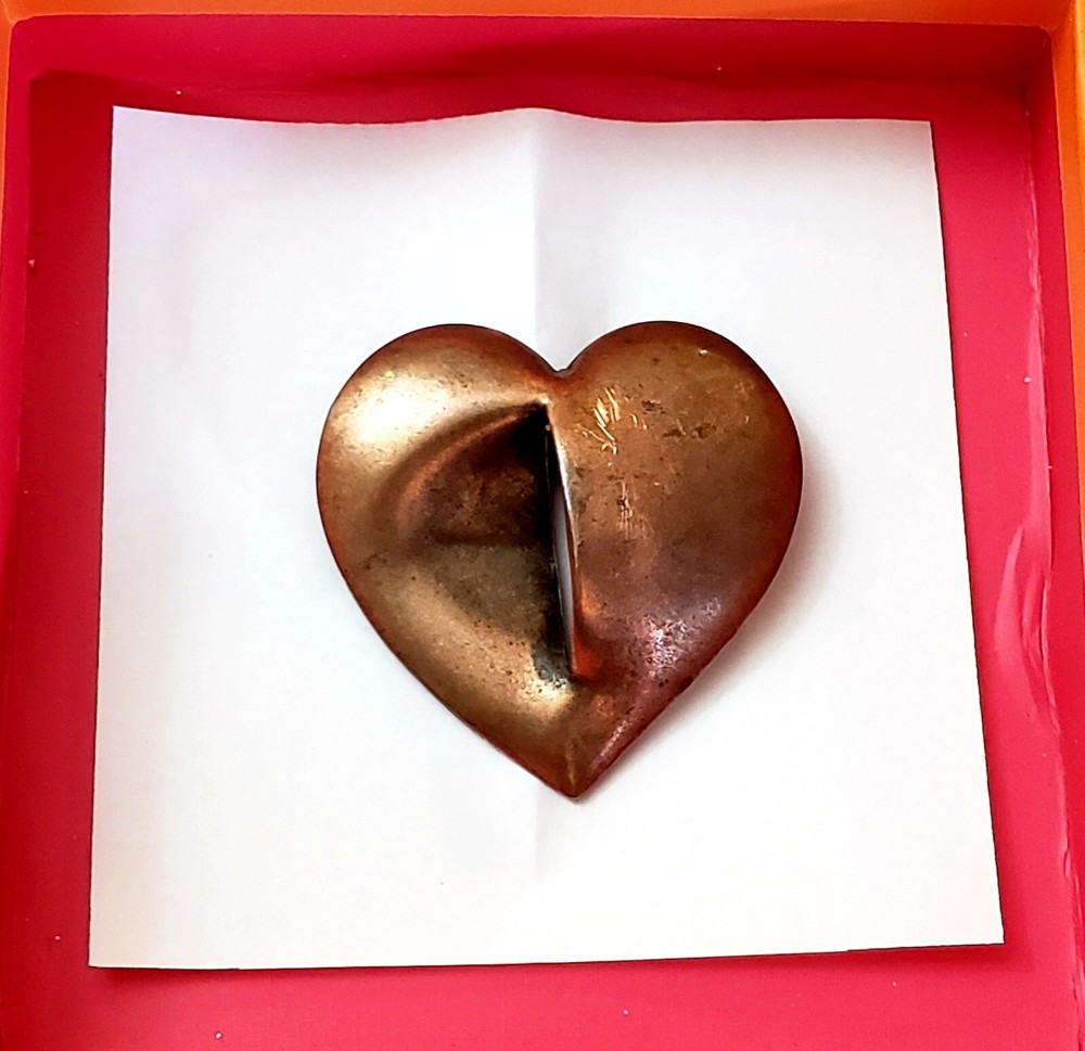 Vintage Copper Modernist Minimalist Heart 2 Inch Brooch Pin 9.6 grams