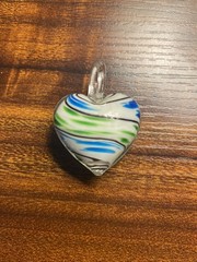 Vintage Murano Venetian Blue Green White Striped Heart Shaped Pendant