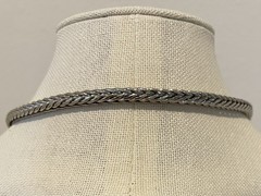 Snake Silvertone Magnetic Clasp Front Barrel Minor Gold Tone Detail Necklace
