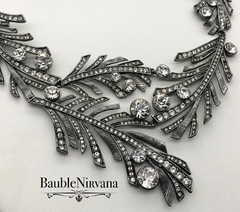Givenchy Gun Metal & Rhinestone Textured Leaves Statement Bib Necklace WOW!!