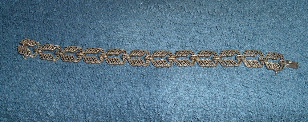 VINTAGE 800 FINE STERLING MARCASITE 6.5″ LINK BRACELET 12MM WIDE 21.7 GRAMS