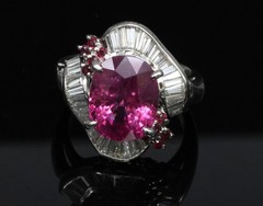 Rare 7.69ct GIA Pink Sapphire 1.02ct Diamond & Ruby Platinum Ring Size 7