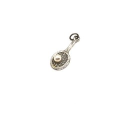 Vintage 925 Sterling Silver Pearl Tennis Racket Sports Themed Charm Pendant