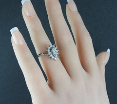 Vintage Ring Solid 14K White Gold Diamonds Engagement Starburst Jewelry Size 5