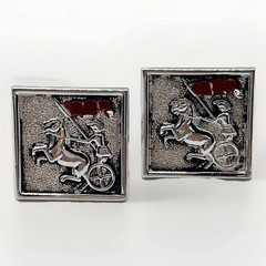 Vintage Swank Roman Chariot Cufflinks Red Enamel Gladiator Horse Figural