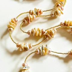 Biwa Pearl Necklace VTG glass Baroque Freshwater Beaded genuine Beads long 30″