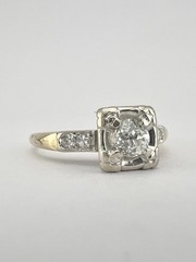 Antique ArtDeco Style LabCreated Diamond Old European Engagement 14K GoldFN Ring