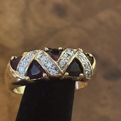 Vintage Size 11 Ring Band Garnet & Clear Cubic Zirconia Triangle Design