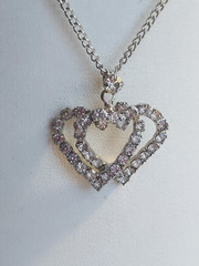 Rhinestone Twin Hearts Pendant Vintage Necklace