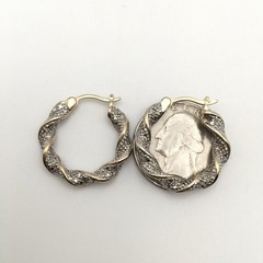 Vintage ROSS SIMONS 2 Tone Sterling Silver Diamond Hoop Earrings 925 9g #66