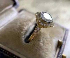 Art Deco Style Round Lab Created Diamond 14K Yellow Gold Finish Engagement Ring
