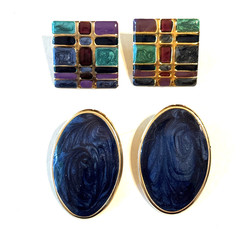 Vintage 1980s 1990s Enamel Earrings Lot Pierced Red Blue Statement Some Signed