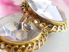 ANTIQUE 14K GOLD FACETED CUT GLASS ROCK CRYSTAL CUFF LINKS SLEEVE STUD BUTTON