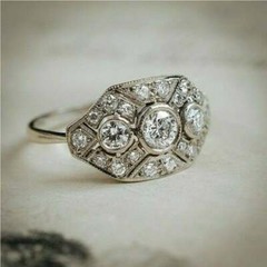 Art Deco Cluster Lab-Created Diamond Three-Stone Engagement In Ring 925 Silver