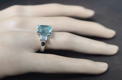 14k White Gold Engagement Ring 4.23ct.Natural Sky Blue Tourmaline Cushion Shape