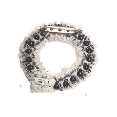 Vintage Handmade Amscan Ghost Round Wreath Pin Brooch Black & White Halloween