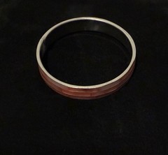 Bangle Bracelet Mother of Pearl Pink Shell Inlay on Silver Retro Boho Mosaic