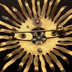 Art Deco Two Tone Rhinestone Starburst Brooch Missing Stones