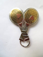 Vintage Tennis Racquet Brooch Multicolored Metal Eye Glasses Holder