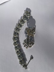 Vintage Francois Bracelet and Clip On Earrings Set Silver Tone with Rhinestones