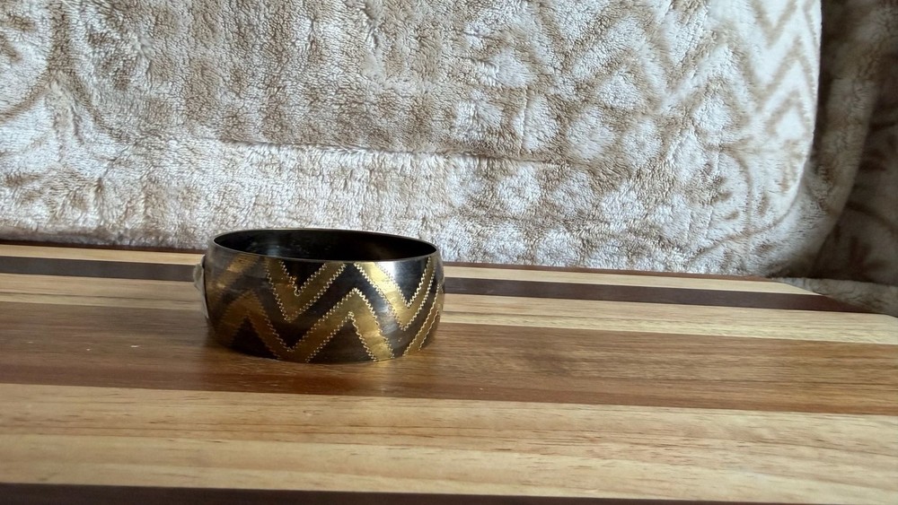 Vintage Mixed Metal Brass and Darkened Copper Tone Chevron Bangle Bracelet