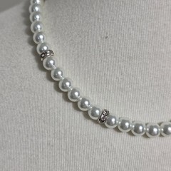 Icing White Faux Pearl Necklace Silver-Tone Rhinestone Rondelles Spacers