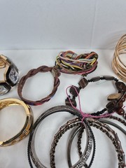 Lot of 30+ Mixed Materials Bracelets Bangle Stretch Cuff Wood Leather Metal