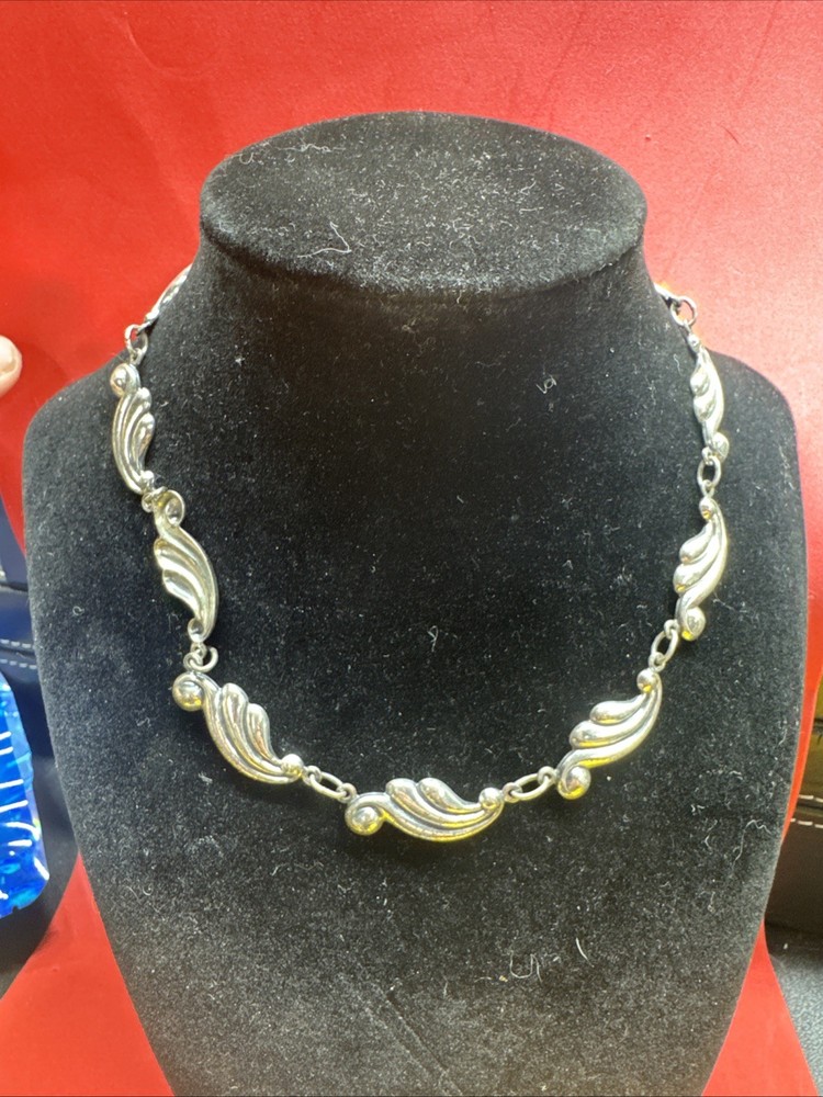 Vintage Danecraft Art Deco Chain Necklace 15 1/2 In Sterling Silver