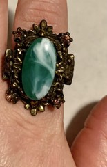 Antique Statement Cocktail Ring Faux Malachite Parks Bros & Rogers C. 1915-31