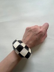 Check Pattern Bangle Plastic Black White Vintage Not specified