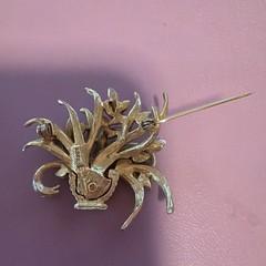 Vintage Flower Basket Brooch-cream Enamel & White Stones. Signed ART B1-0020