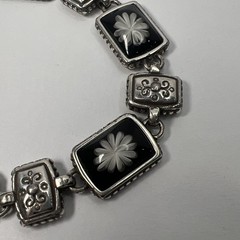 Vintage Brighton Water Lily White Black Flower Retired Silver Bracelet