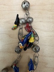 Vtg Mexican 2 Strand Wedding Chain 30” Silver Ball Hand Painted Bird Necklace