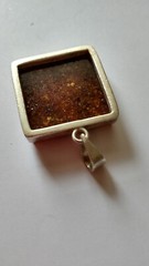 Vintage Sterling Silver Polish Baltic Amber 40mm 1.25” Square Medallion Pendant