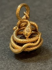 Antique 18k Gold Snake Serpent Charm Pendant Fob Diamond w/ Citrine