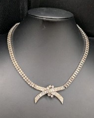 Vintage JOMAZ Signed Joseph Mazer Clear Rhinestone Silver Tone Necklace ⚠️Read