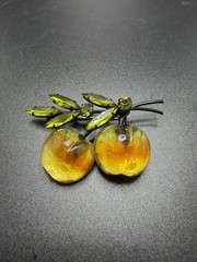 Vintage Austria Forbidden Fruit Frosted Glass Double Peach Brooch