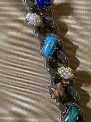 Pot Metal MCM Chain Bracelet Semi- Precious Gems Pronged Cabochon Set
