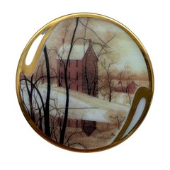 P Buckley Moss Golden Winter 1995 Porcelain Brooch Pendant Anna Perenna Art 2″
