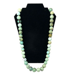 Estate Genuine Hubei Chinese Carved Turquoise .5″ Beads Necklace 33″ Long